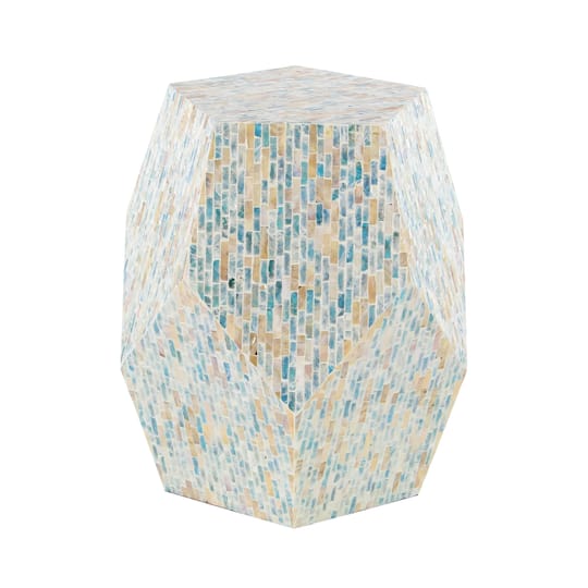 19'' Mussel Shell and Wood Contemporary Accent Table
